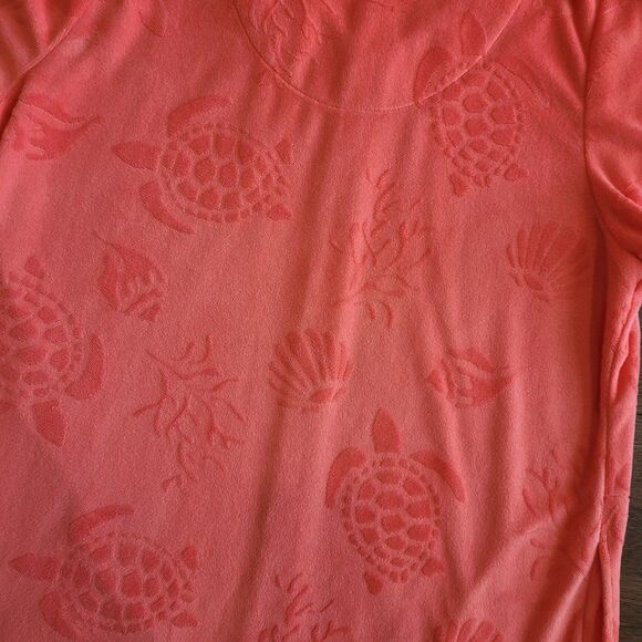 Womens ADONNA Terry cloth Zip Cover Up Robe L Coral Turtle Shells Print Pockets - Picture 8 of 13